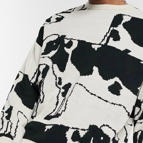 Asos Design Cow Print Knit Sweater Print Knit Sweater Casual Crew